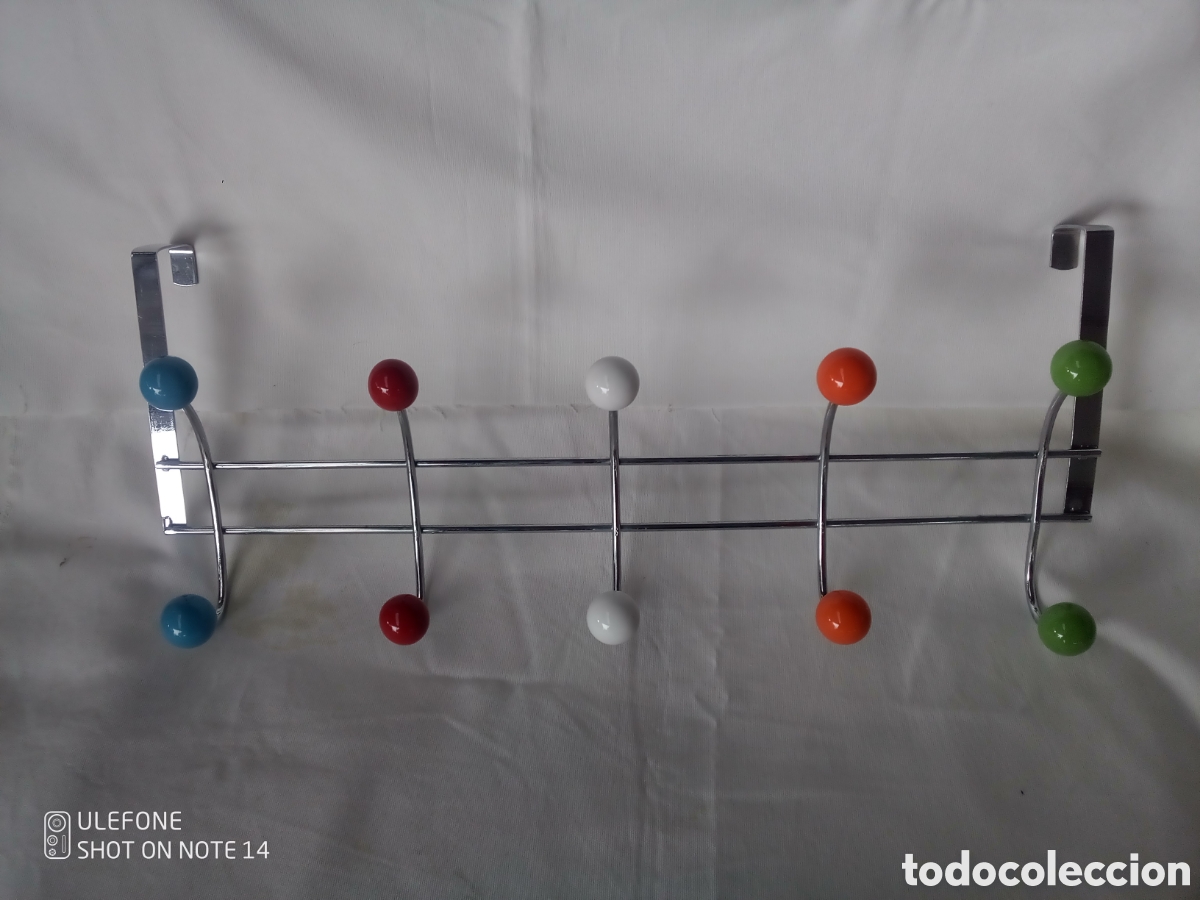 Vintage: PERCHERO - PERCHA - COLGADOR METAL Y BOLAS COLORES