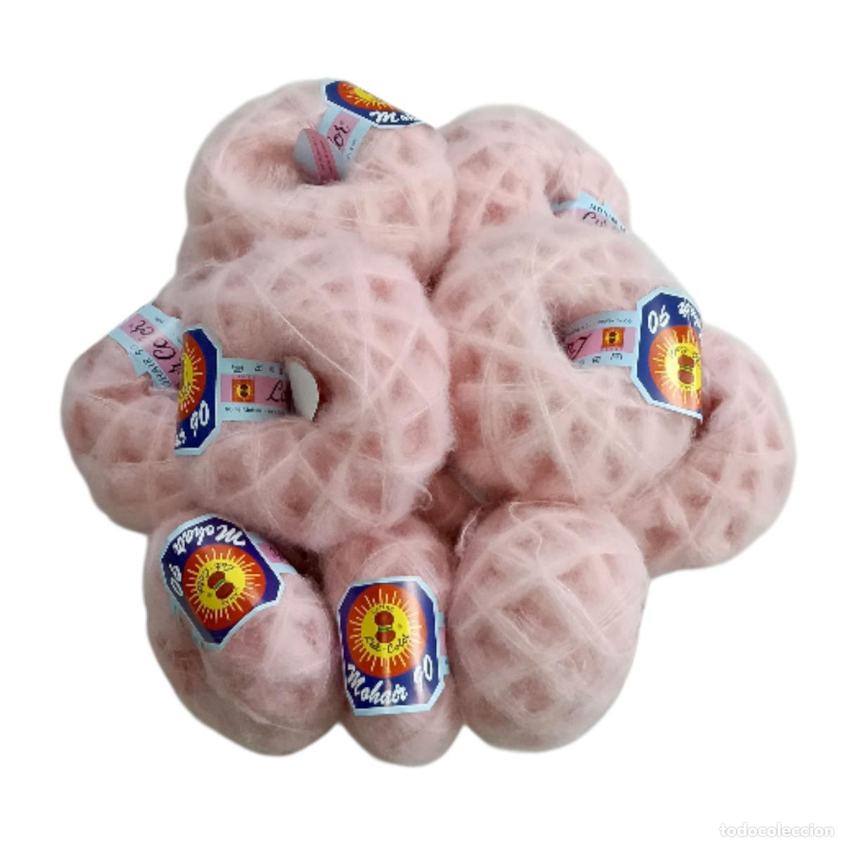 Vintage: Lote de 10 ovillos lana Mohair suave Poliamida rosa