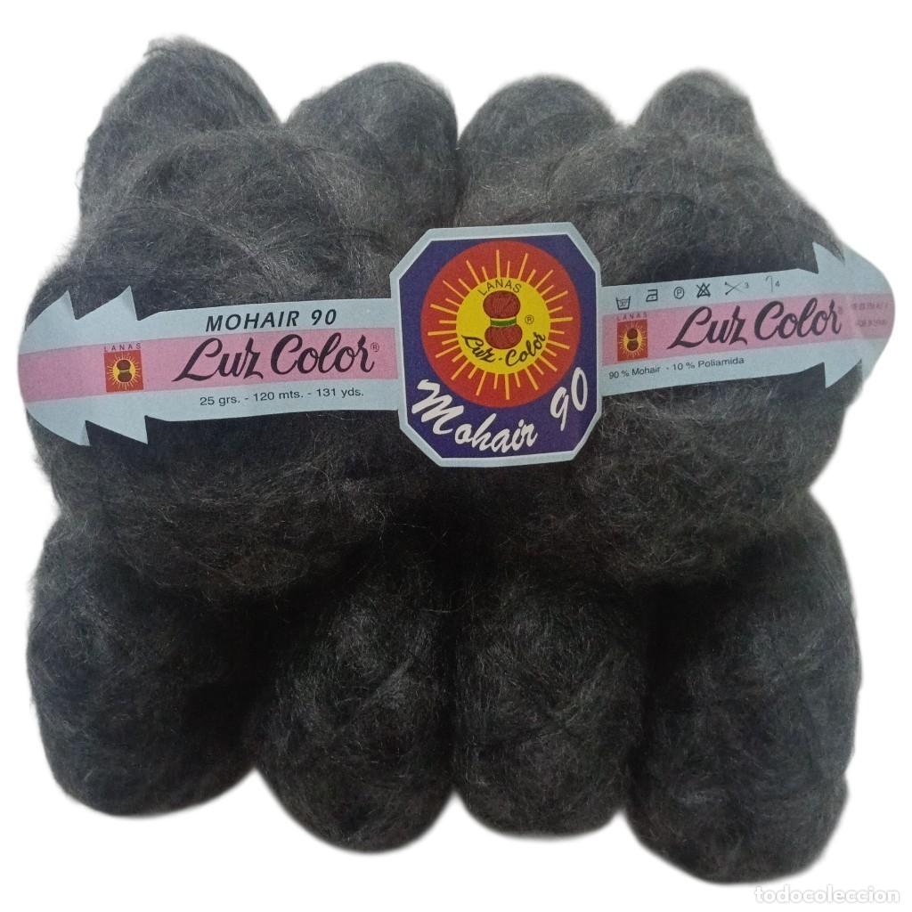 Vintage: Lote de 10 ovillos lana Mohair suave Poliamida gris nevado