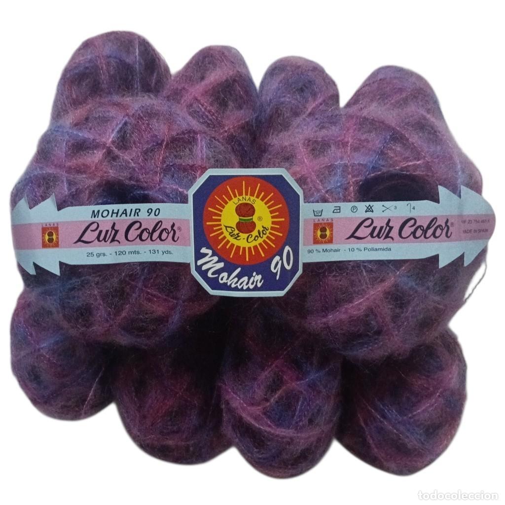 Vintage: Lote de 10 ovillos lana Mohair suave Poliamida matizado lila morados