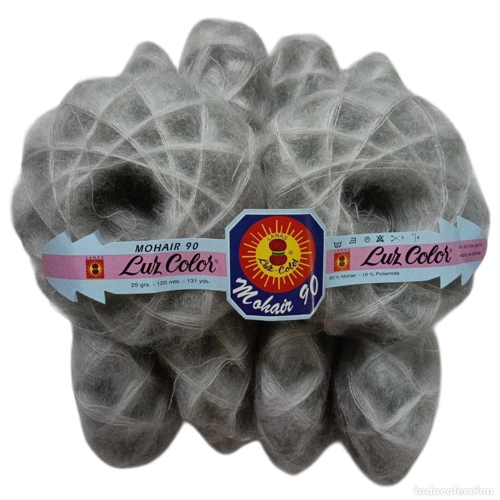 Vintage: Lote de 10 ovillos lana Mohair suave Poliamida matizado gris plata