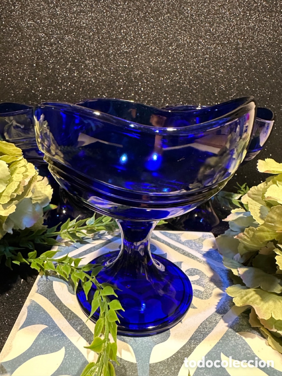 Vintage: 6 Copas vintage azul cobalto - Cristal italiano retro.