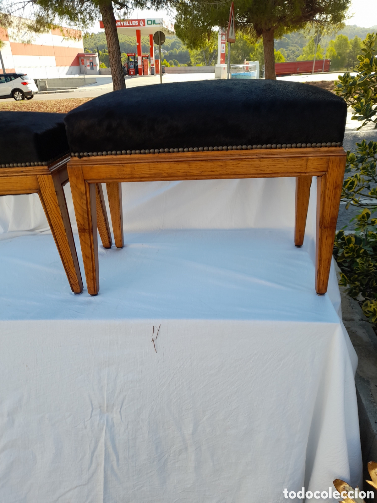 Vintage: ...pareja de banquetas ,madera de roble