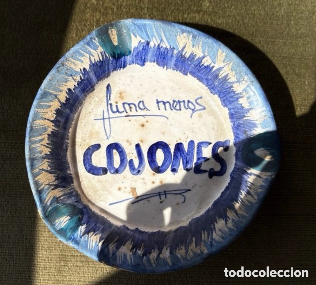 Vintage: Cenicero pintado a mano Fuma Menos