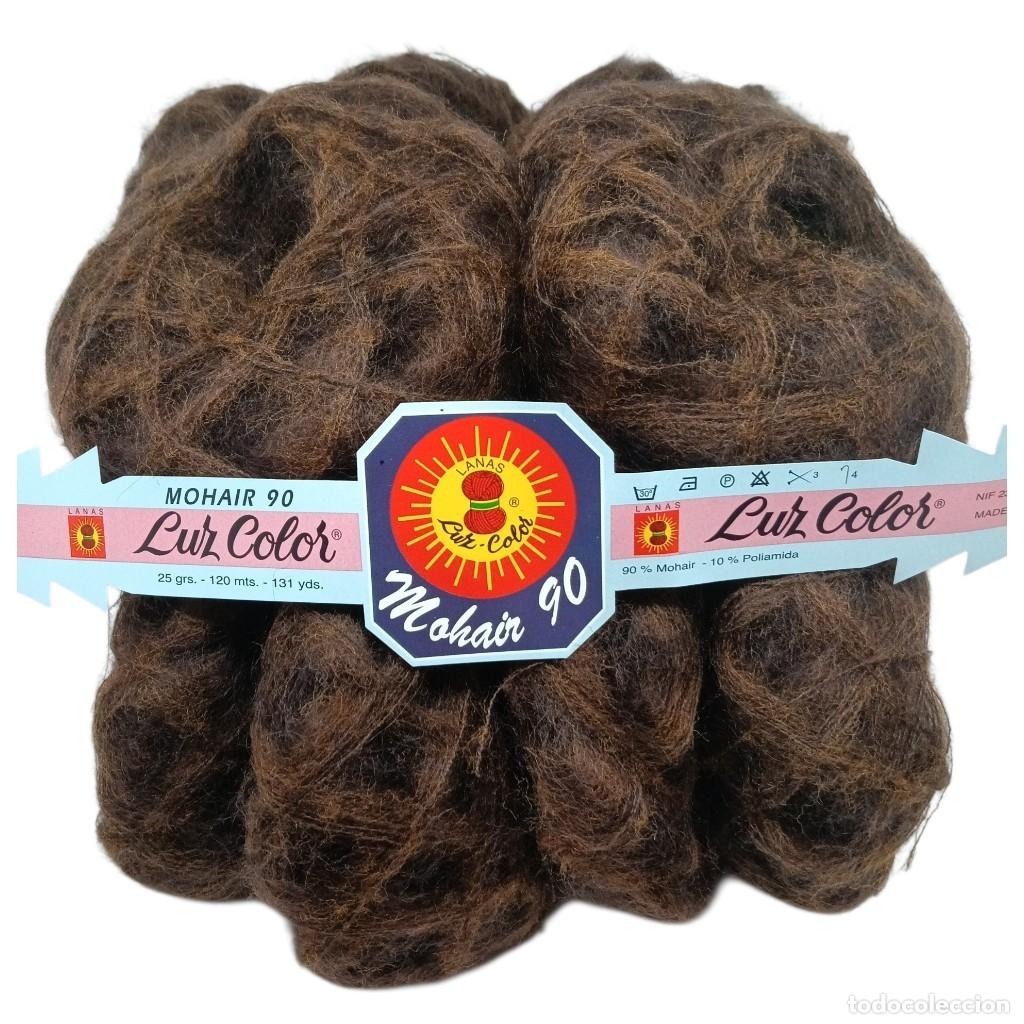 Vintage: Lote de 10 ovillos lana Mohair suave Poliamida marr&oacute;n oro