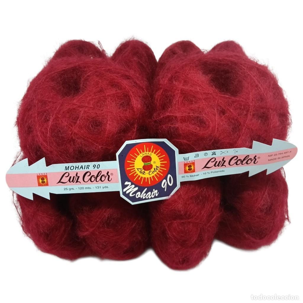 Vintage: Lote de 10 ovillos lana Mohair suave Poliamida rojo 126