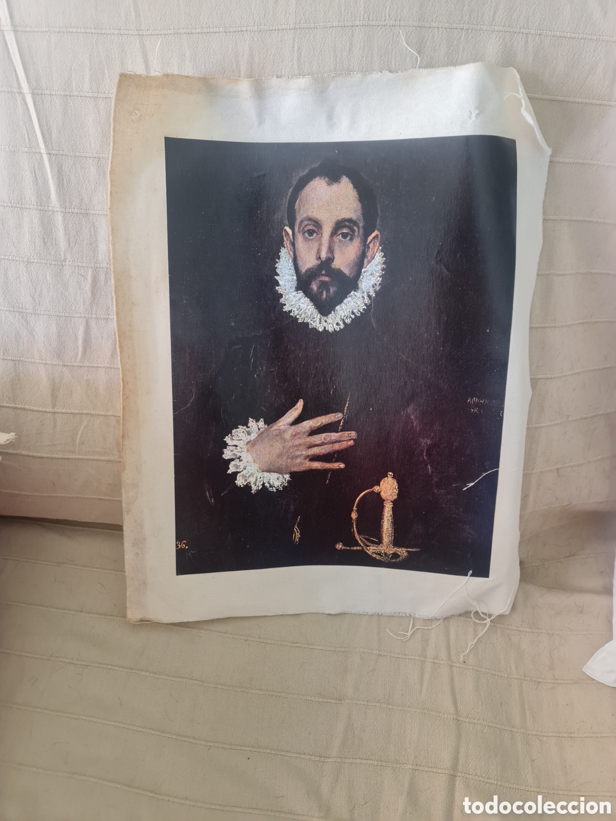 Vintage: L&aacute;mina / Pintura en lienzo Vintage &rdquo;El Caballero de la mano en el pecho&rdquo; (El Greco) - 48x35 cm