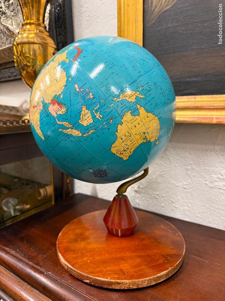 Vintage: ANTIGUO GLOBO TERRAQUEO DALMAU CON BASE DE MADERA - MEDIDA 39 CM - VINTAGE