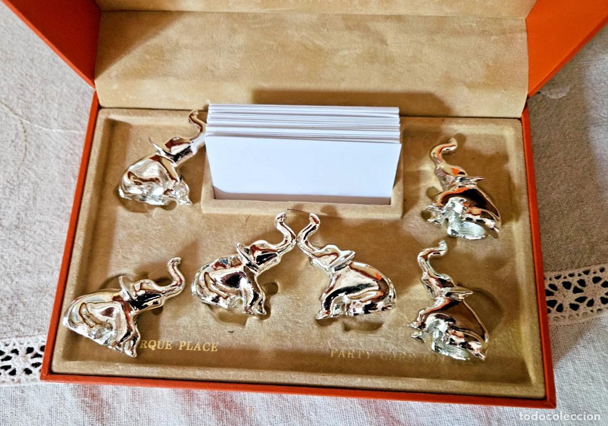 Vintage: COFFRET DE 6 ELEPHANTS TROMPE EN L'AIR MARQUE PLACE SAINT HILAIRE PARIS
