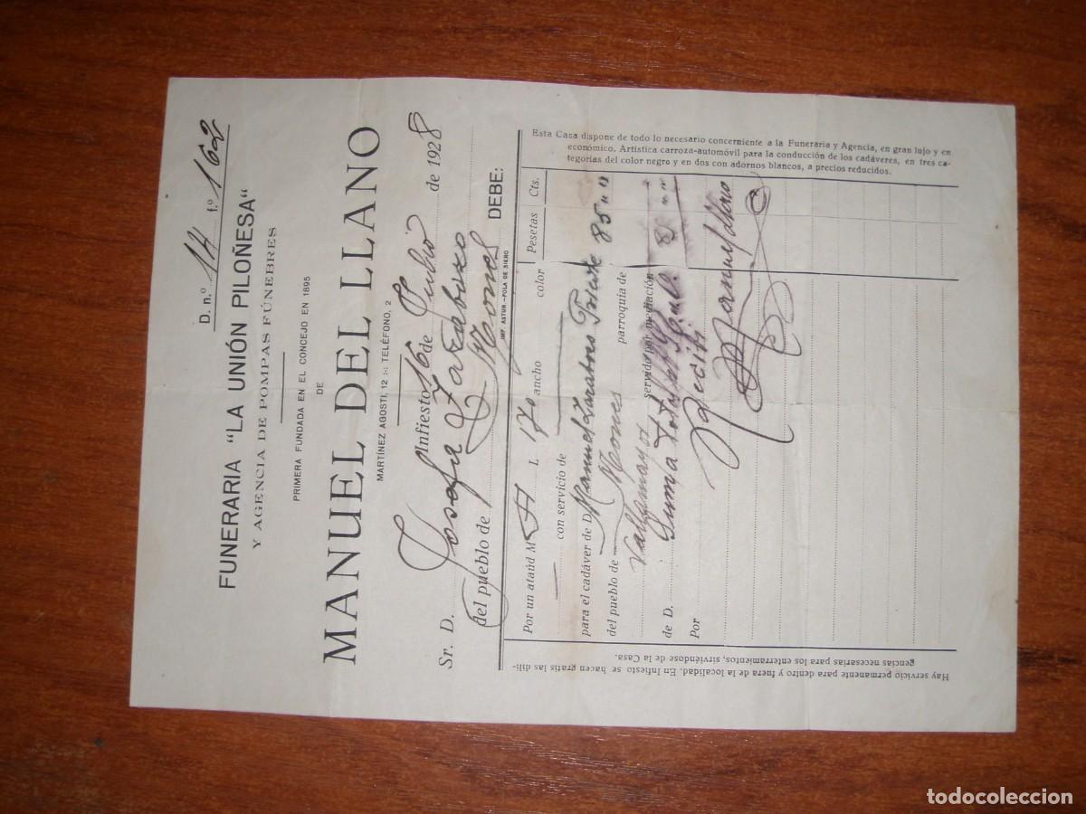 Vintage: FACTURA FUNERARIA A&Ntilde;O 1928