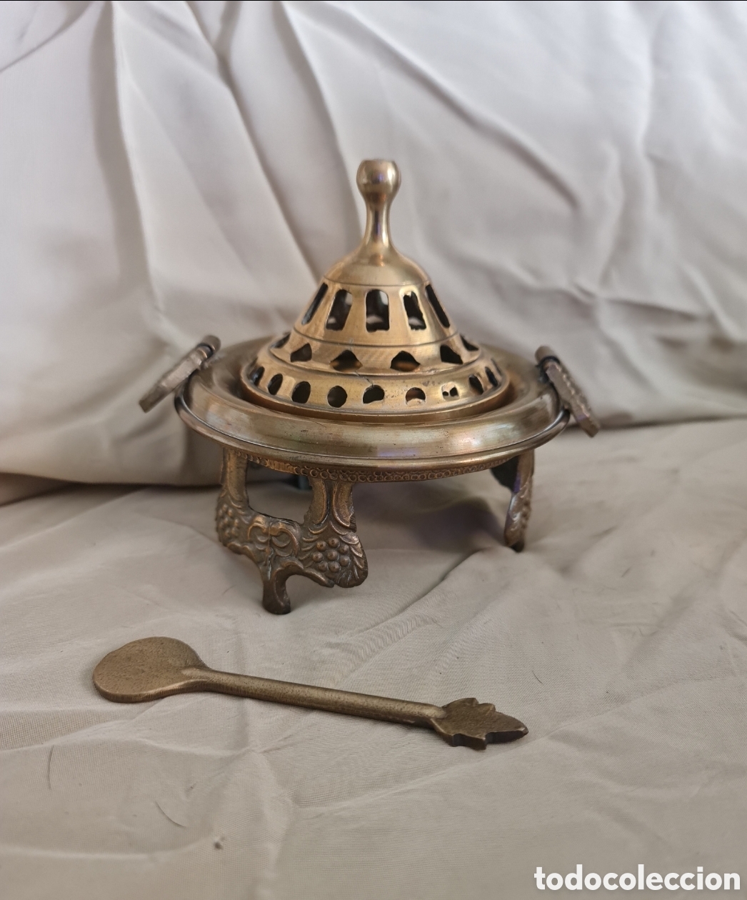 Vintage: Inciensario / Quemador de Incienso Vintage de Bronce con Cuchara (Estado Impecable)