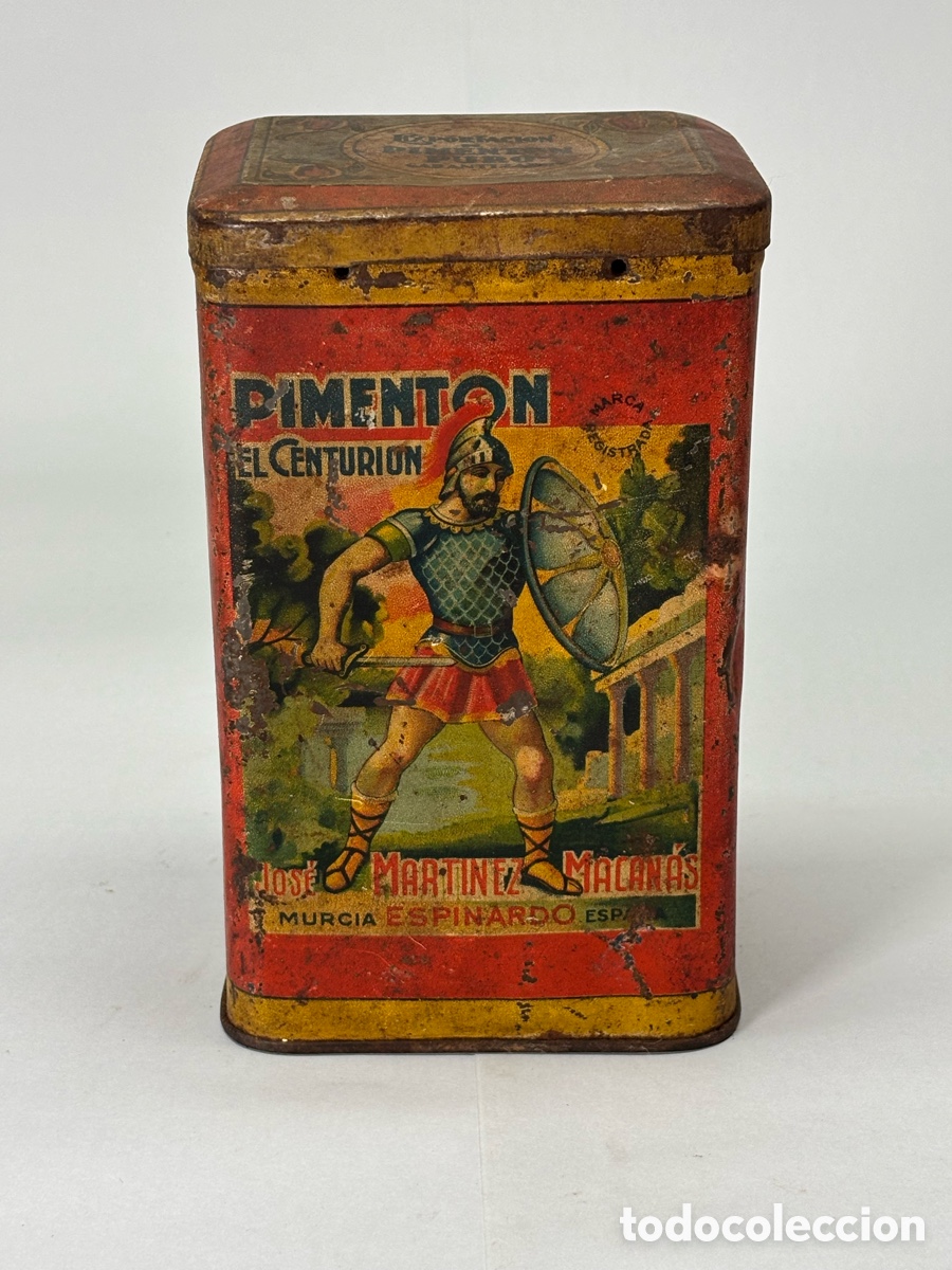Vintage: Antigua lata de Piment&oacute;n &laquo;El Centuri&oacute;n&raquo; &ndash; Jos&eacute; Mart&iacute;nez Macan&aacute;s &ndash; Espinardo, Murcia