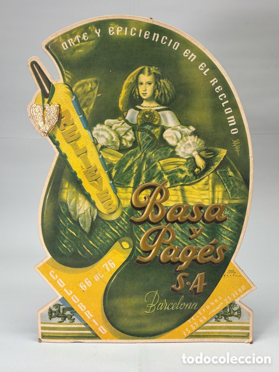 Vintage: ANTIGUO CARTEL PUBLICITARIO EN RELIEVE BASA Y PAG&Eacute;S S.A. BARCELONA &ndash; A&Ntilde;OS 50 &ndash; 49&times;35 CM