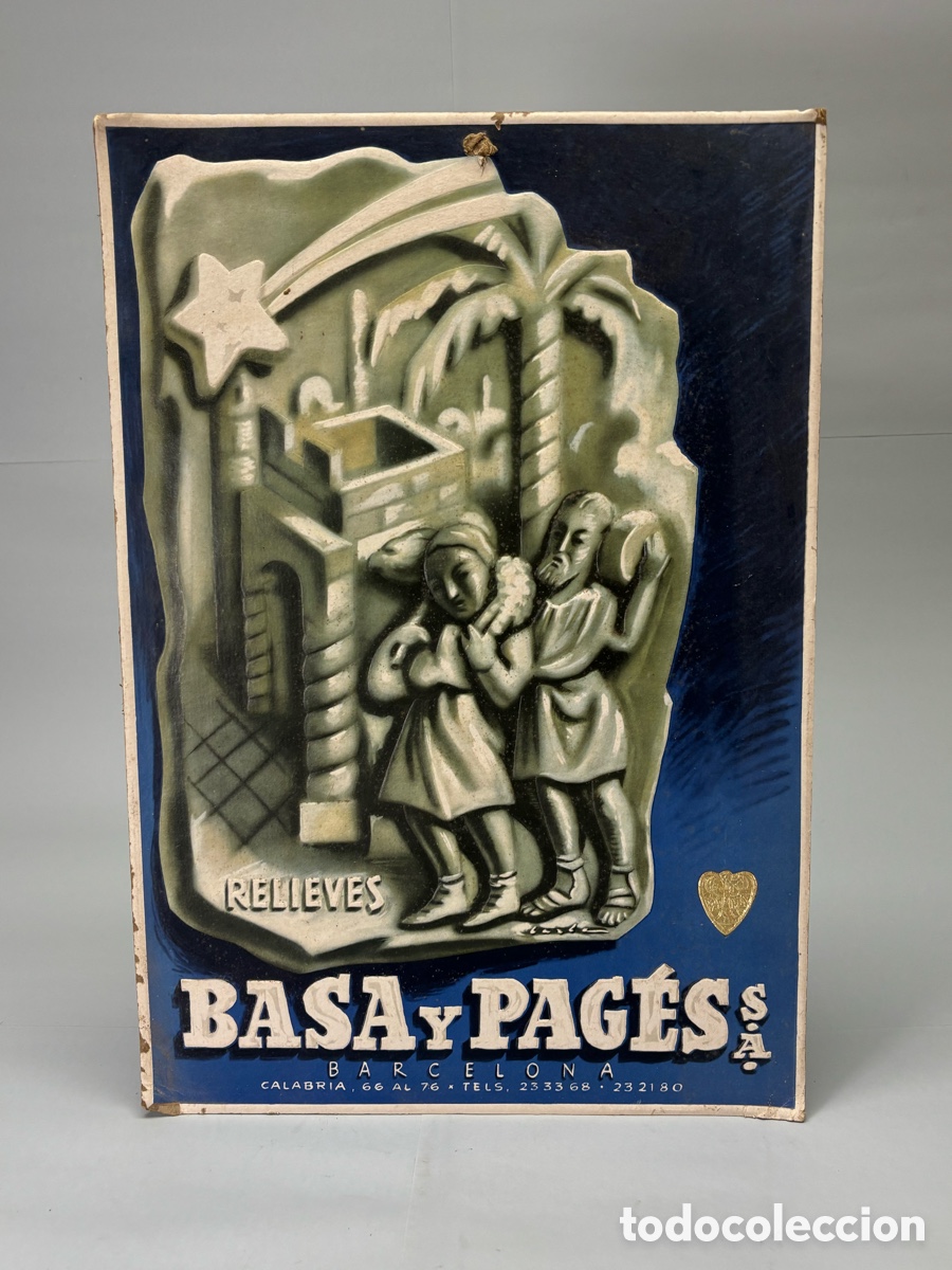 Vintage: ANTIGUO CARTEL PUBLICITARIO EN RELIEVE BASA Y PAG&Eacute;S &ndash; BARCELONA &ndash; CART&Oacute;N TROQUELADO &ndash; A&Ntilde;OS 40/50
