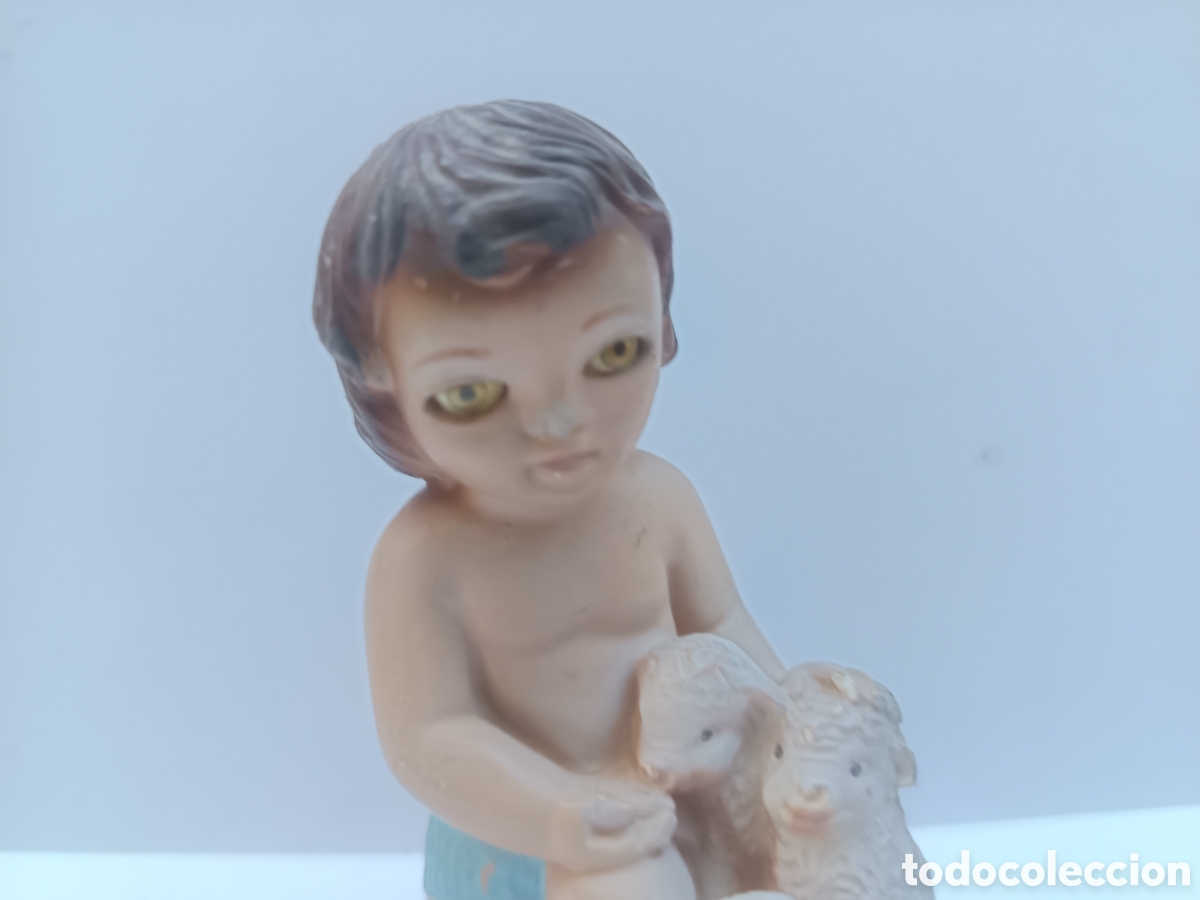 Vintage: Ni&ntilde;o Jesus con ojos de cristal y borregos