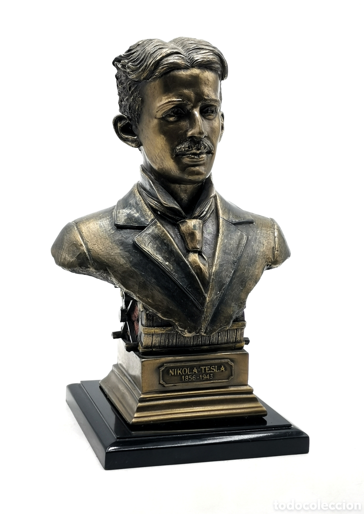 Vintage: PIEZA DE COLECCI&Oacute;N DE UNICORN STUDIOS, BUSTO DE TESLA DE BRONCE FUNDIDO EN FR&Iacute;O SOBRE PEANA