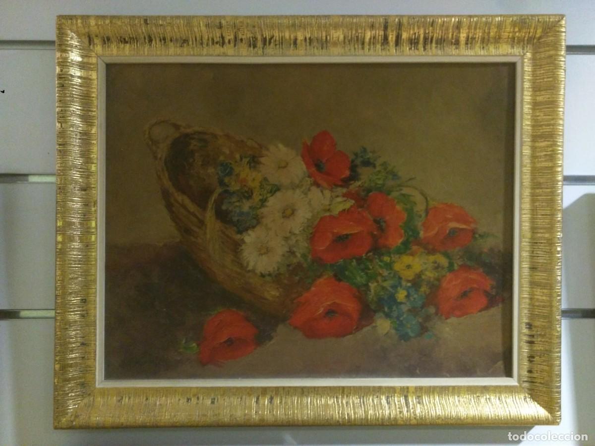 Vintage: CUADRO BODEGON FLORES TEXTURA LIENZO Y MARCO 52X44 - Foto 2