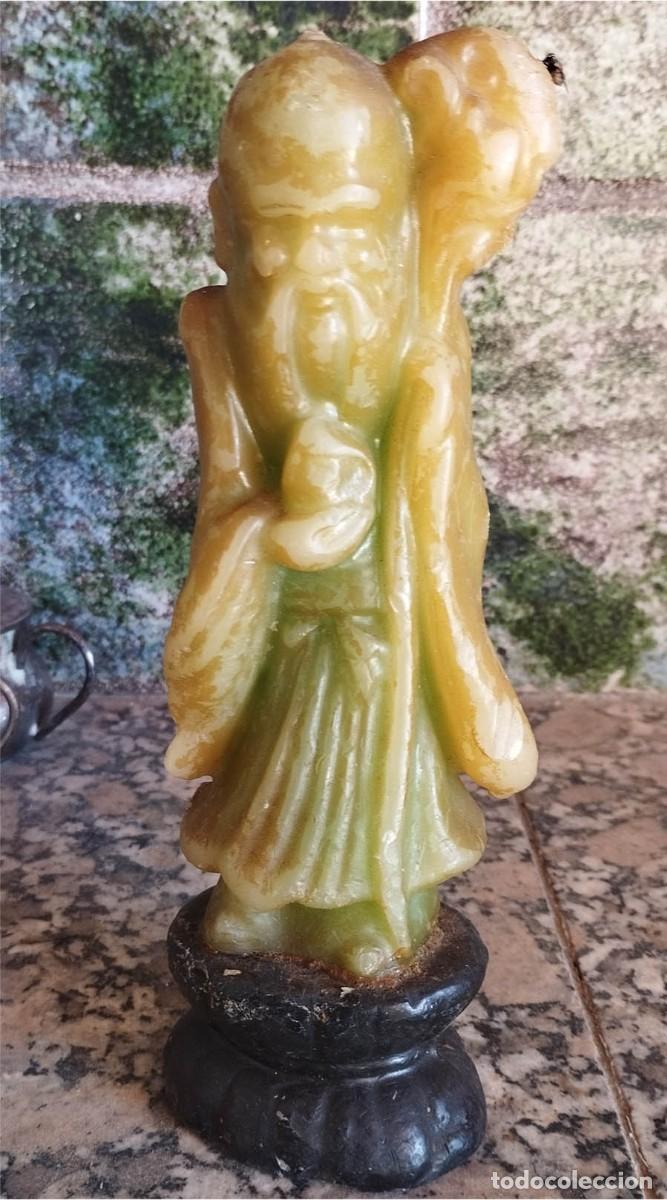 Vintage: ANTIGUA VELA DE ORACIONES FIGURA DE MONJE BUDISTA MIDE 19,5 CM DE ALTA
