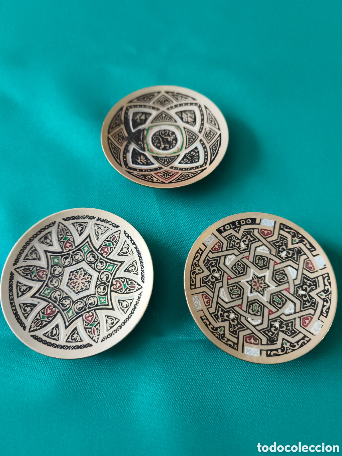 Vintage: Lote de 3 Mini Platos Damasquinados de Toledo - Decoraci&oacute;n Oro 24K Vintage