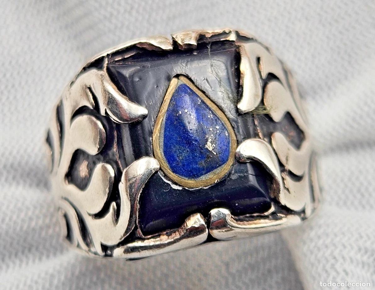 Vintage: CREATION ORIGINALE BAGUE INCRUSTATION PIERRE BLEUE EN ARGENT T 10/11 OU 64/65
