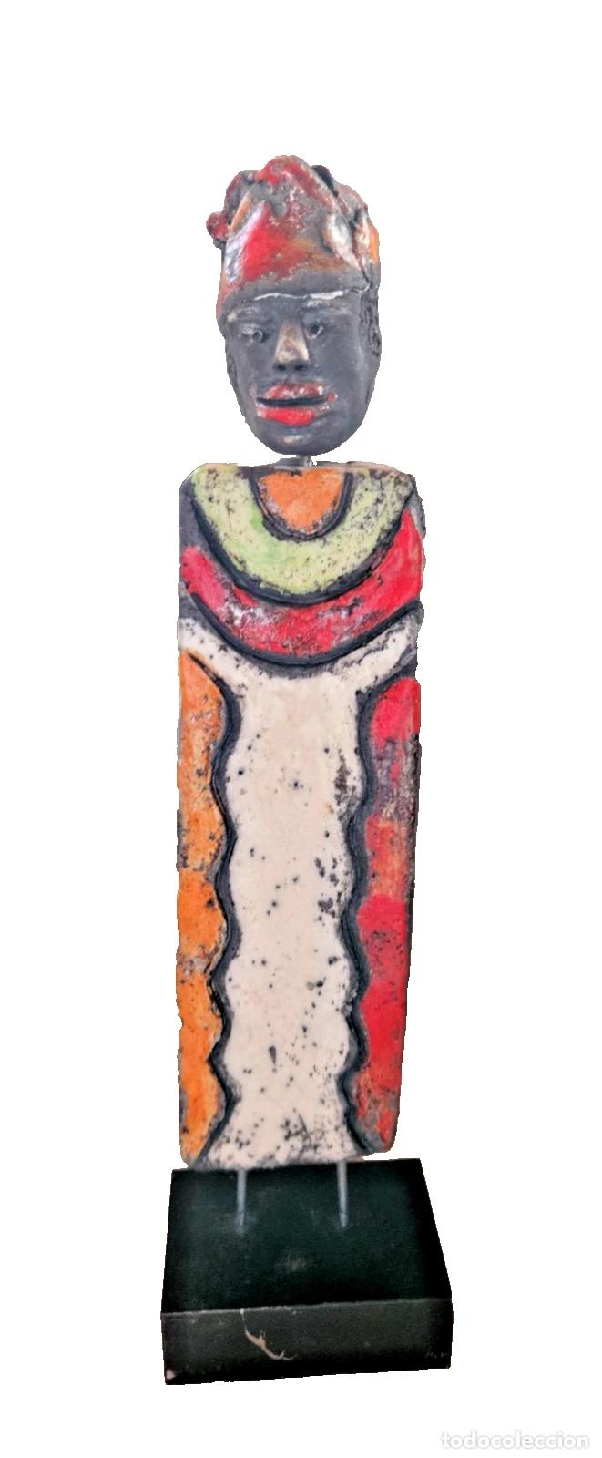 Vintage: CREATION RAKU EMAILLEE STATUE AFRICAINE SIGNEE RICHARD HAUTEUR 34 CM