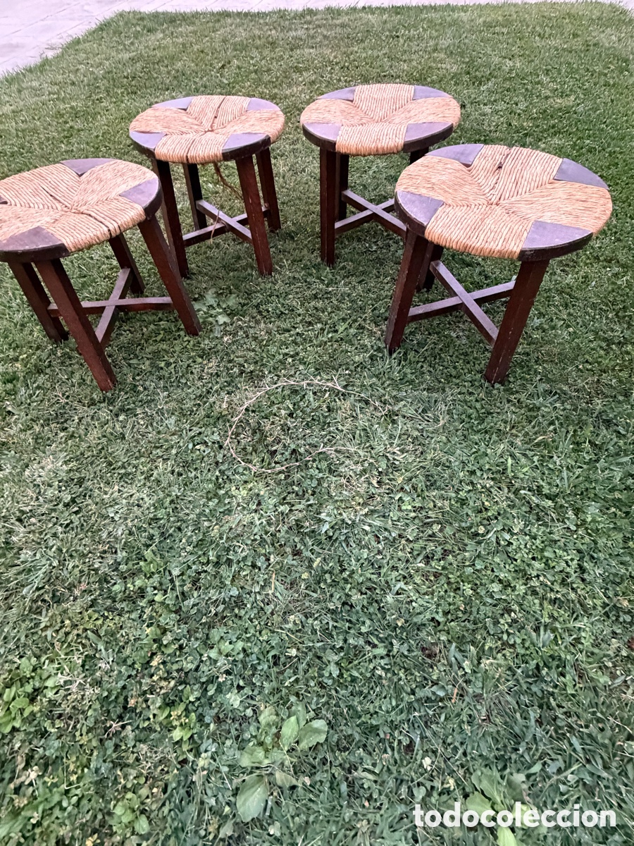 Vintage: Lote de 4 taburetes r&uacute;sticos en madera y cuerda natural - Foto 2