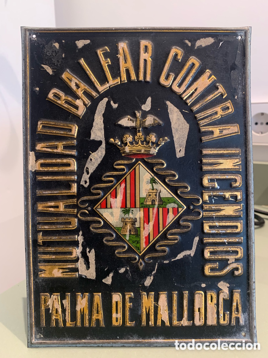 Vintage: Cartel de Chapa en Relieve Mutualidad Balear 23x16