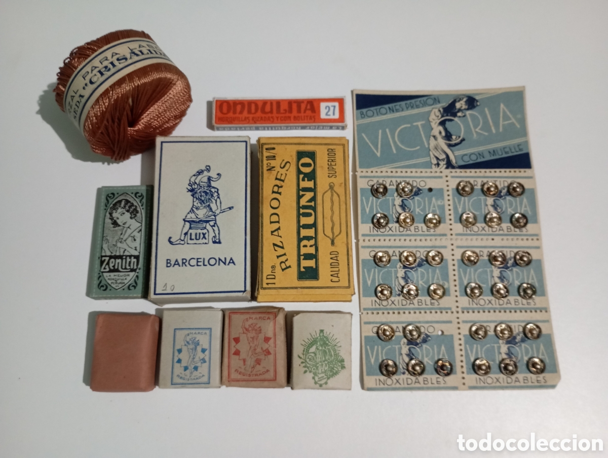 Vintage: Antiguo lote Mercer&iacute;a Horquillas Zenith Ondulita Rizadores Lux Triunfo Corchete Lat&oacute;n Hierro..