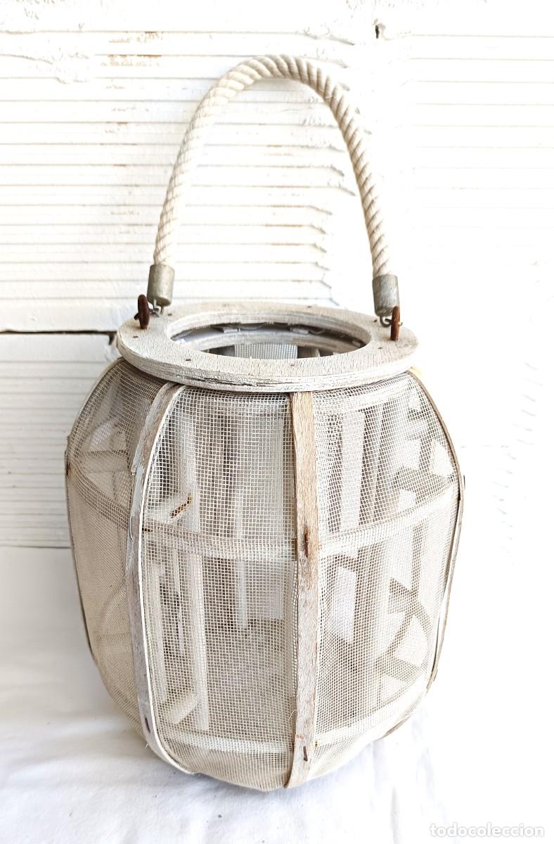 Vintage: Farol - Madera, Rejilla de metal y cuerda Espa&ntilde;a - 1960-1970
