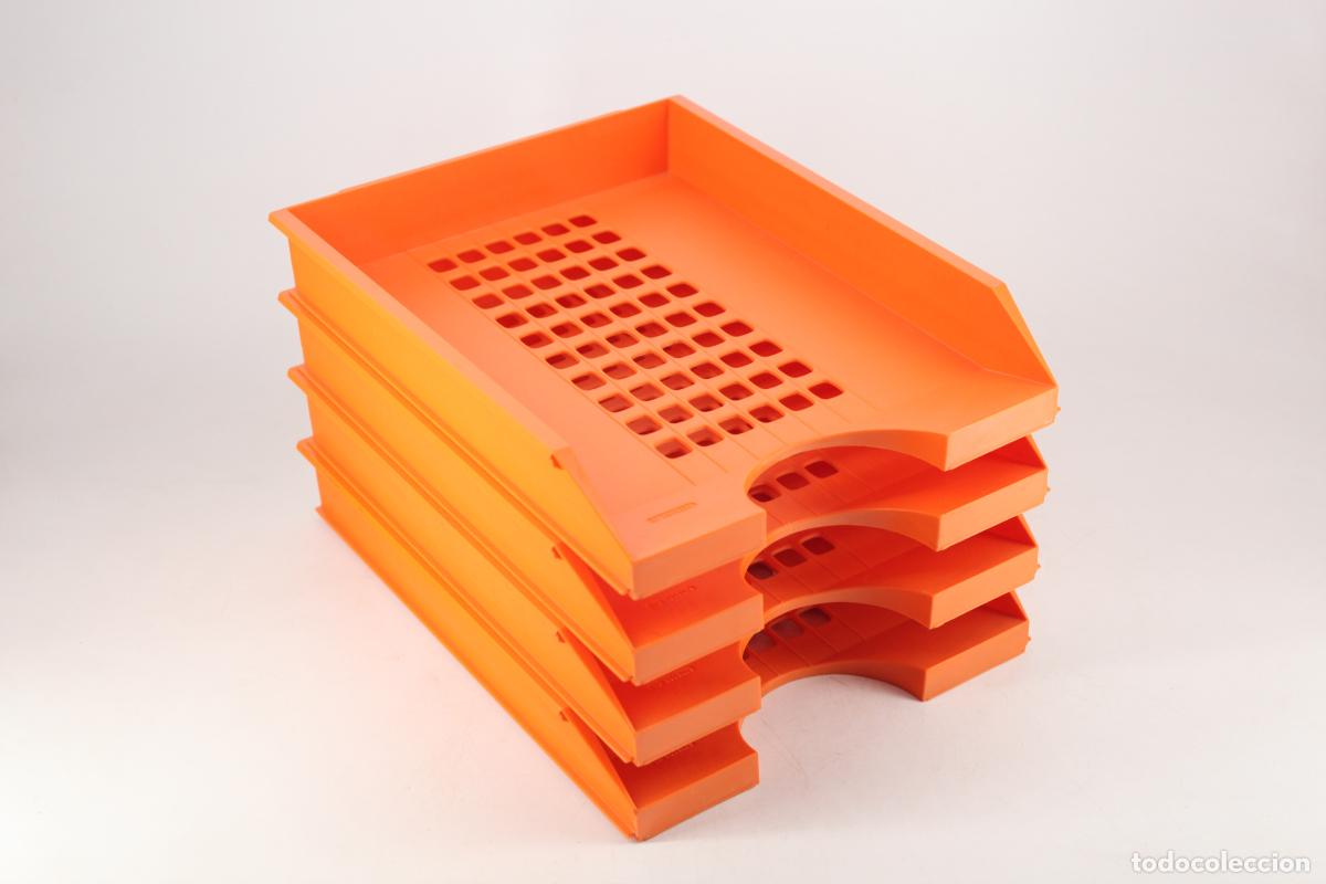 Vintage: 4 bandejas escritorio aplicable retro Posti Esselte espa&ntilde;a a&ntilde;os 80 pl&aacute;stico naranja