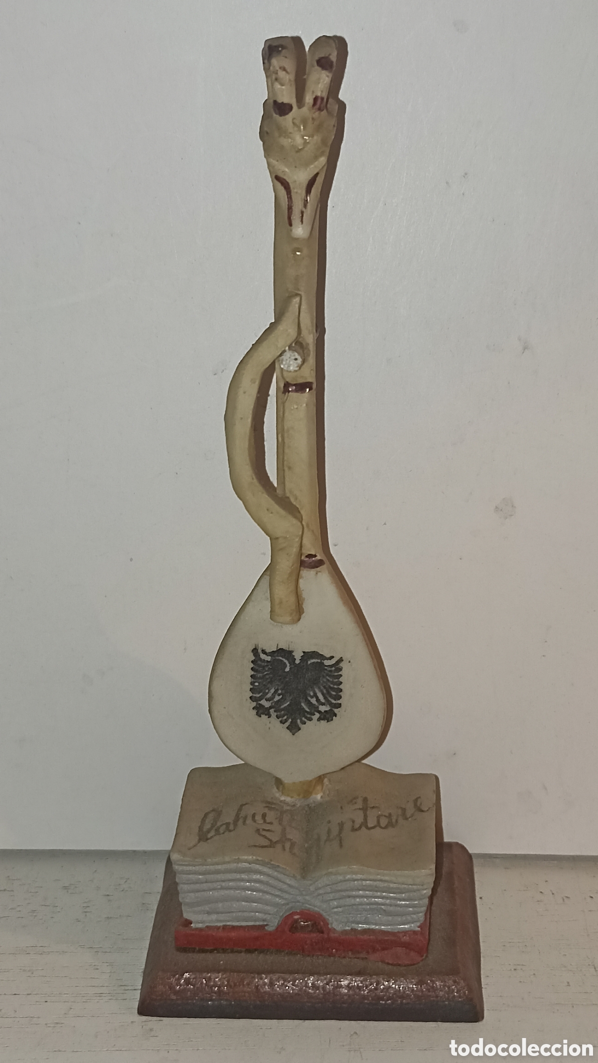 Vintage: Figura Miniatura Lahuta Albanesa Vintage 14 cm - Instrumento Tradicional Lahuta Shqiptare