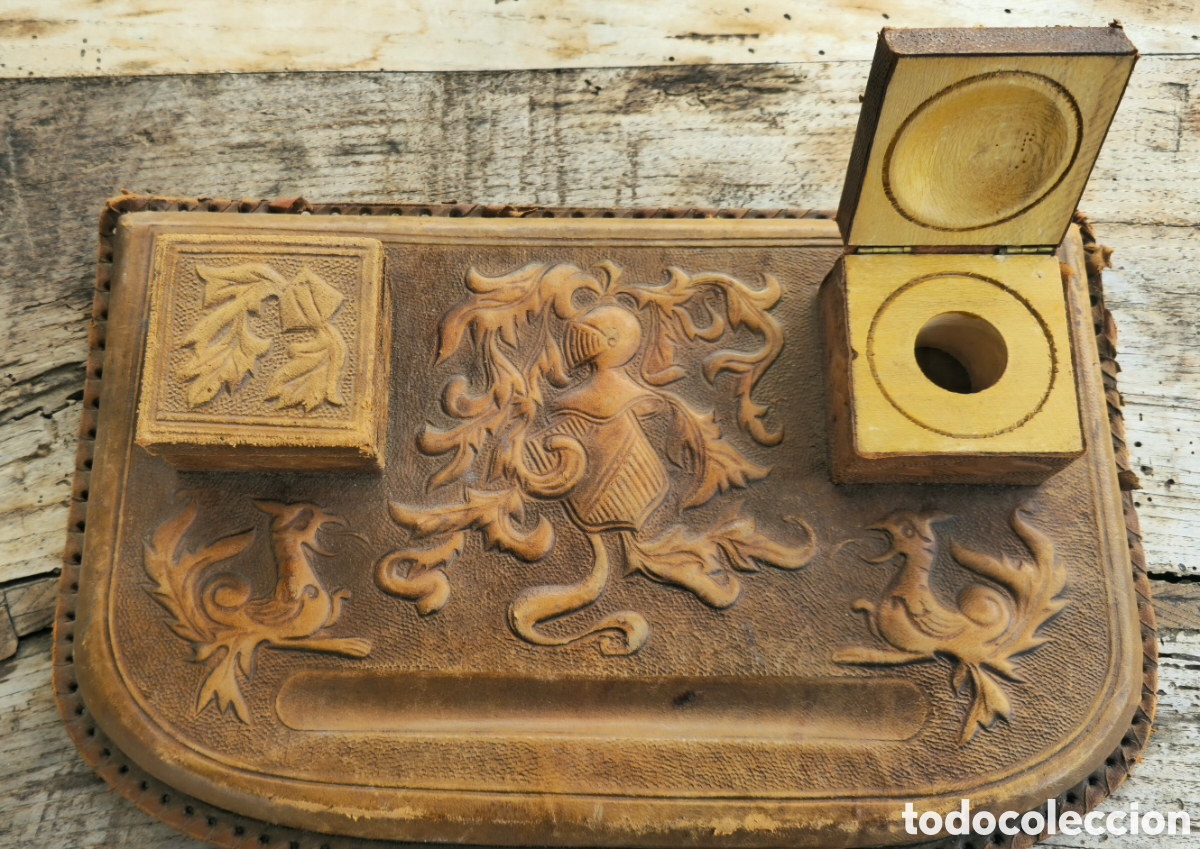 Vintage: Antiguo escritorio cuero repujado - Foto 9