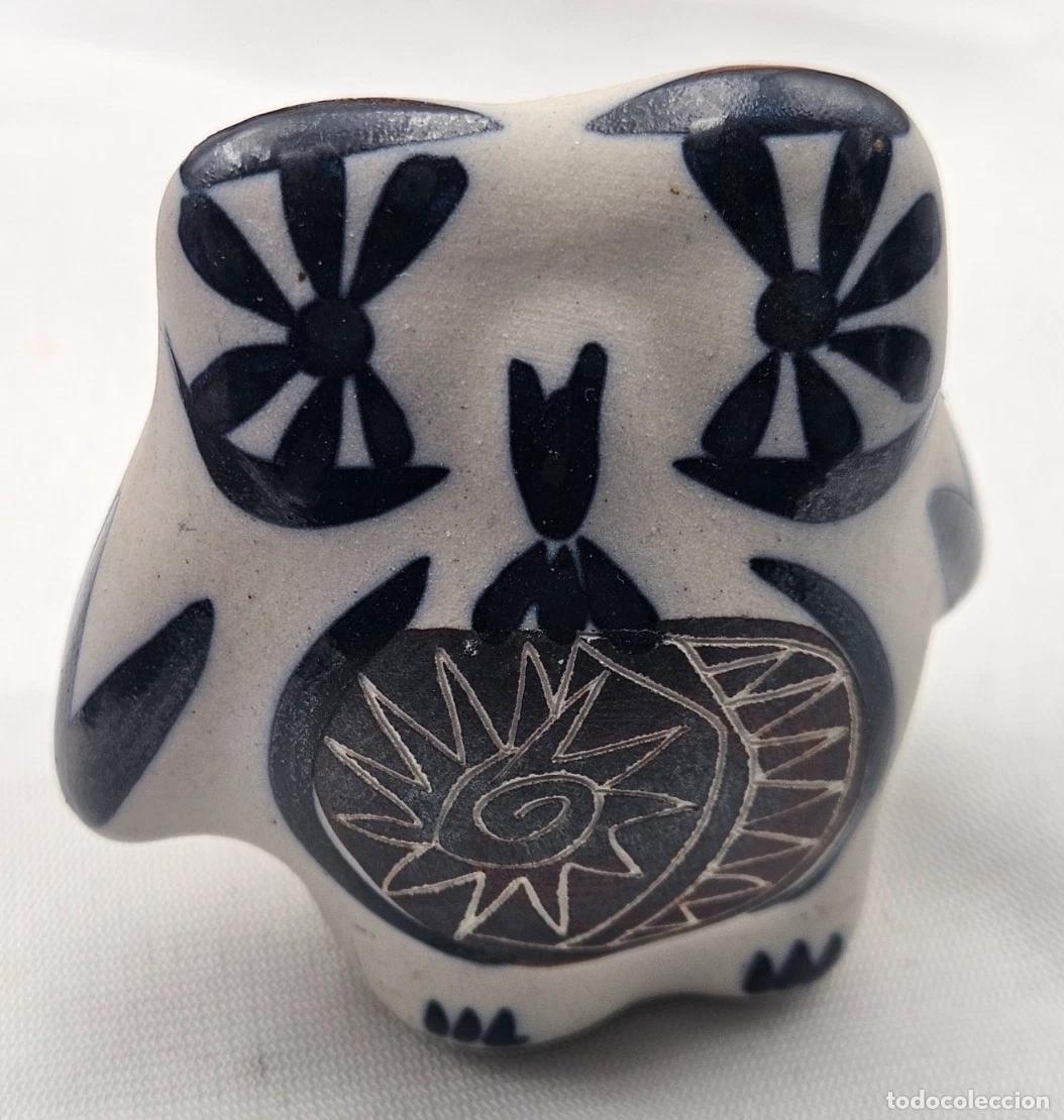 Vintage: VINTAGE FIGURINE CHOUETTE EN CERAMIQUE PEINTE DESSIN GEOMETRIQUE SIGNEE