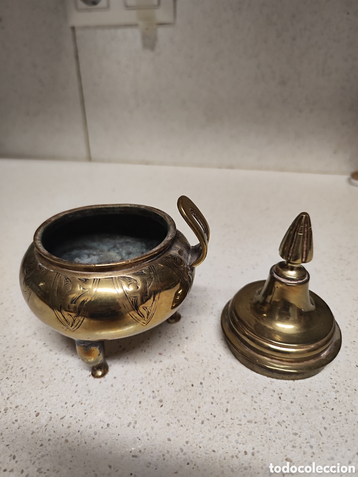 Vintage: Azucarera antigua de bronce de dos piezas - Foto 4