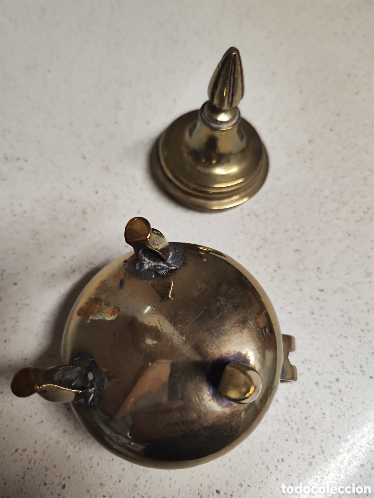 Vintage: Azucarera antigua de bronce de dos piezas - Foto 5