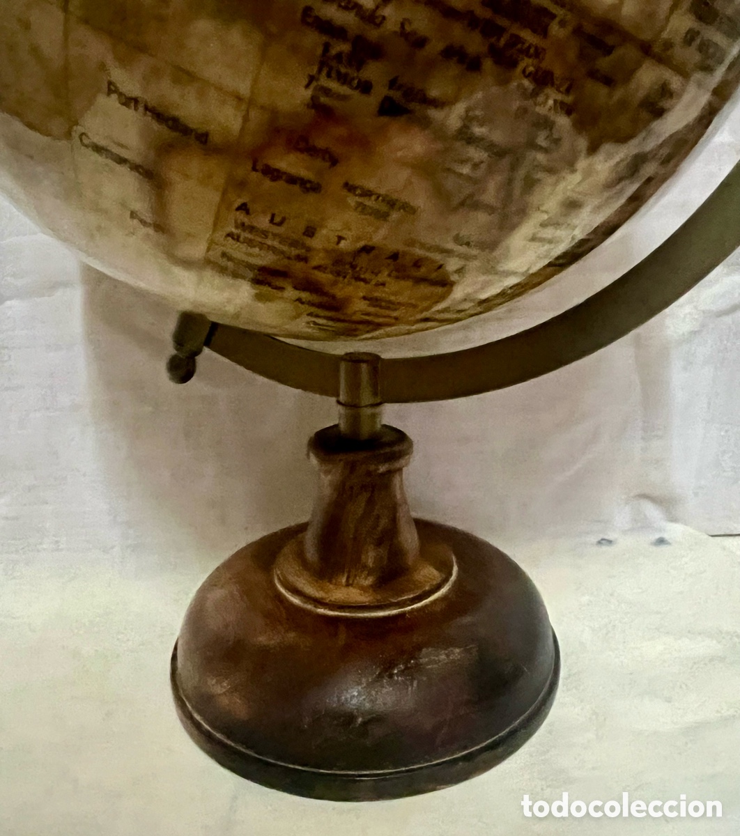 Vintage: GLOBO TERR&Aacute;QUEO BASE DE MADERA Y ARCO DE BRONCE VINTAGE - Foto 4