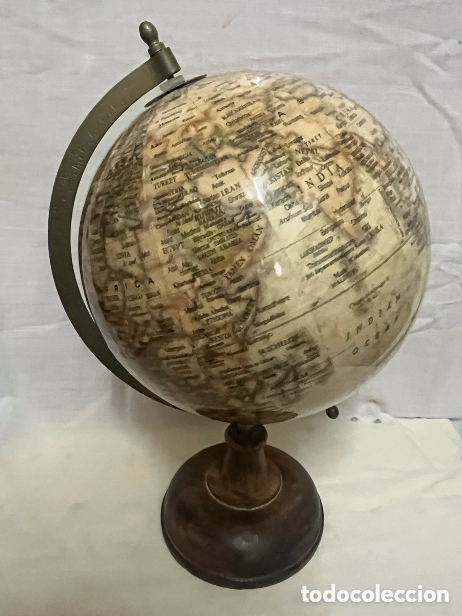Vintage: GLOBO TERR&Aacute;QUEO BASE DE MADERA Y ARCO DE BRONCE VINTAGE - Foto 8