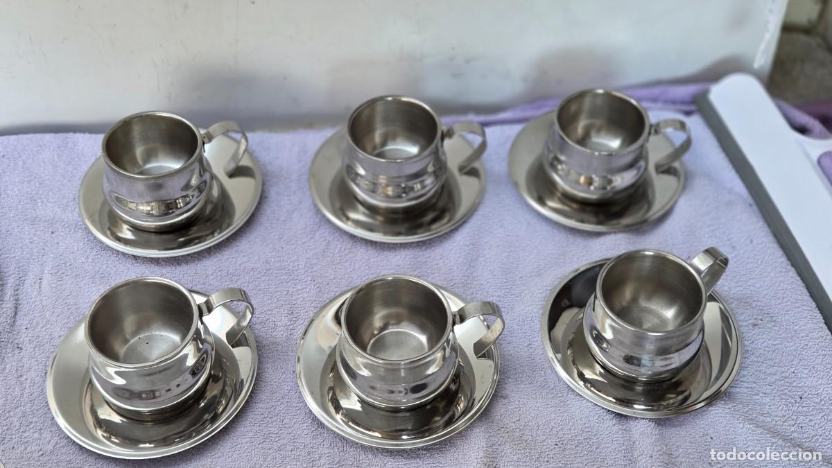 Vintage: juego de 6 tazas y platos de acero