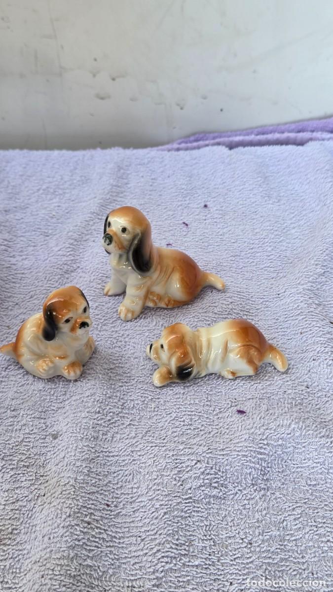 Vintage: 3 figuras de minis perro de porcelana