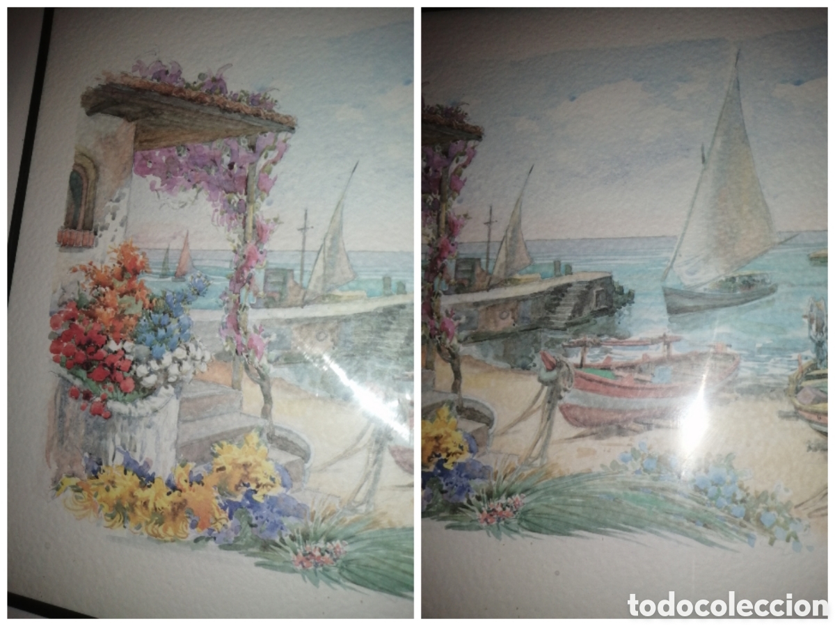 Vintage: Cuadro Acuarela Marina J.Koehler - Foto 3