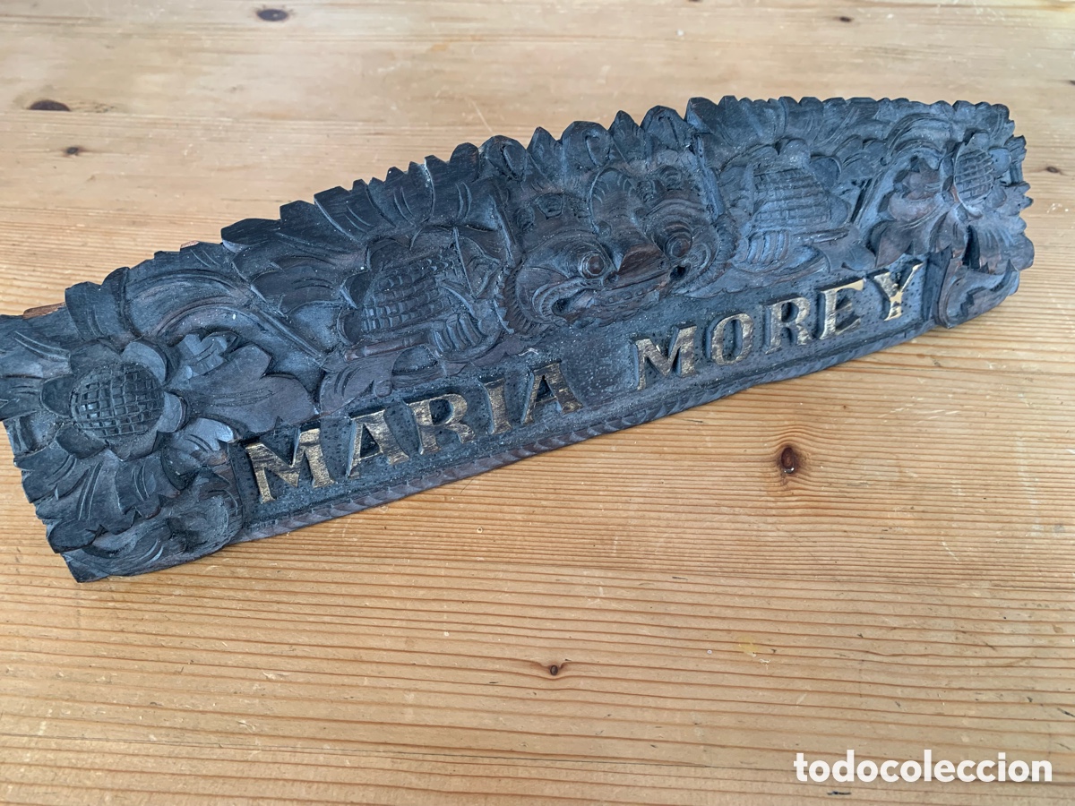 Vintage: Nombre Mar&iacute;a Morey de sobremesa/sobreescritorio talla en madera Balinesa