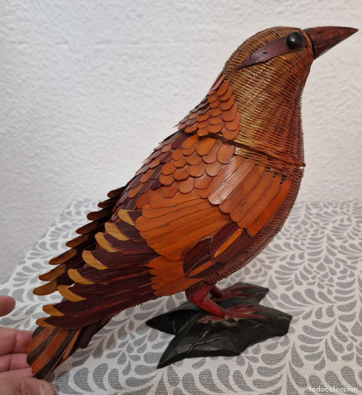 Vintage: Antigua cesta figura decorativa vintage p&aacute;jaro rat&aacute;n bambu Kiangsi People rep&uacute;blica China
