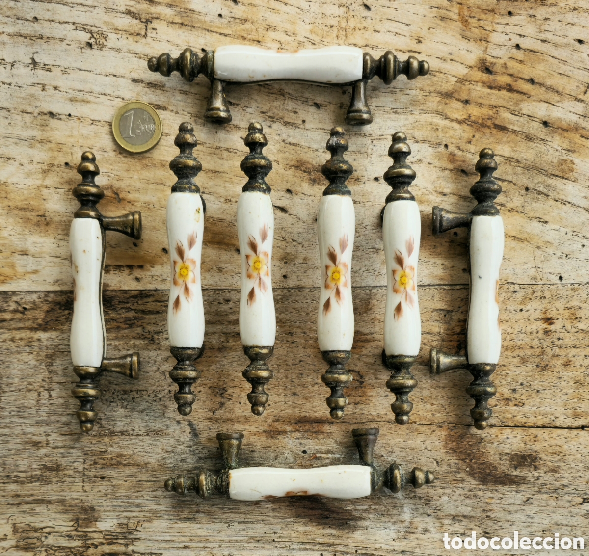 Vintage: Tiradores vintage porcelana y bronce