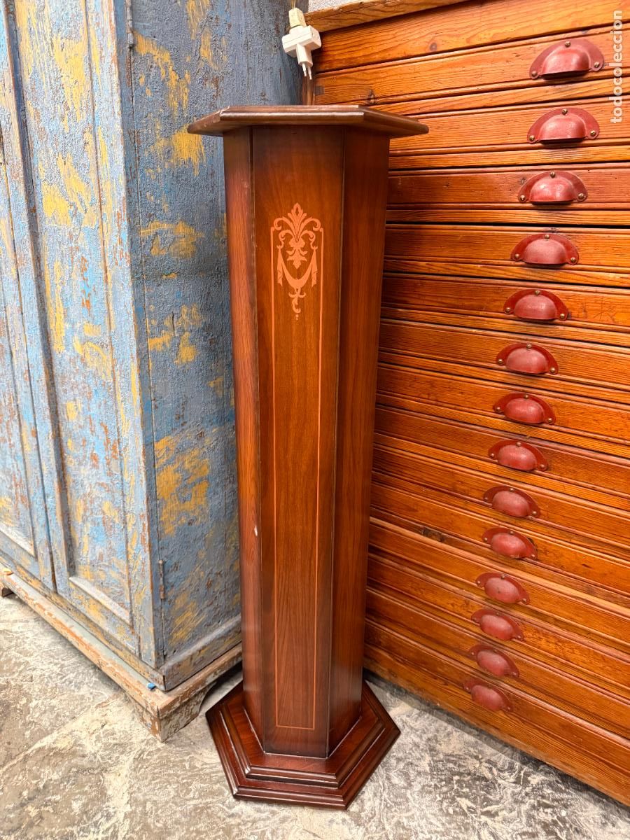 Vintage: ANTIGUA COLUMNA MACETERO DE MADERA - MEDIDA 95X25 CM