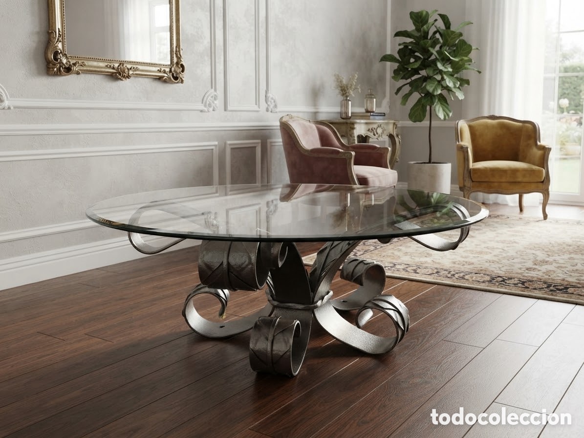 Vintage: Mesa de centro cristal y forja