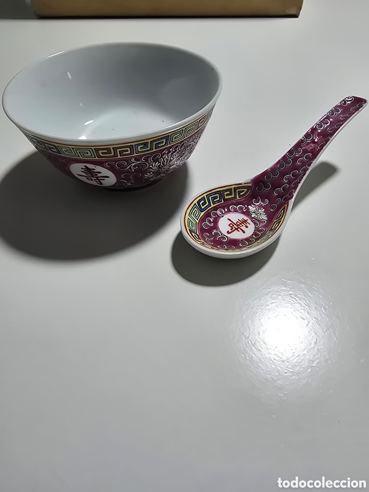 Vintage: Cuenco de arroz chino y cuchara Famille Rose