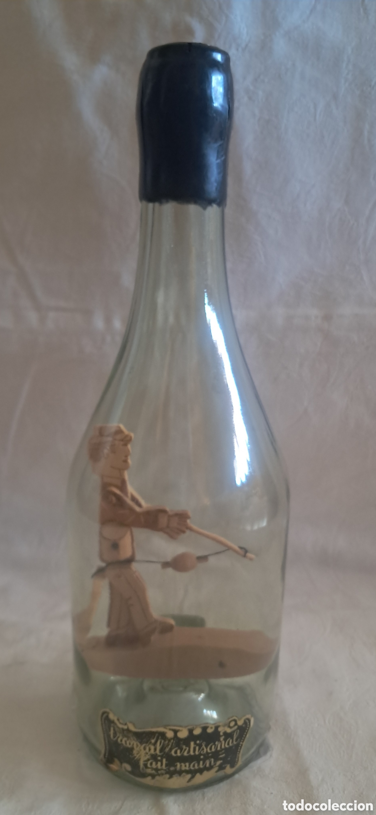 Vintage: Vintage French Folk Art Kinetic Whimsy Bottle &ndash; Animated Wooden Fisherman Automaton