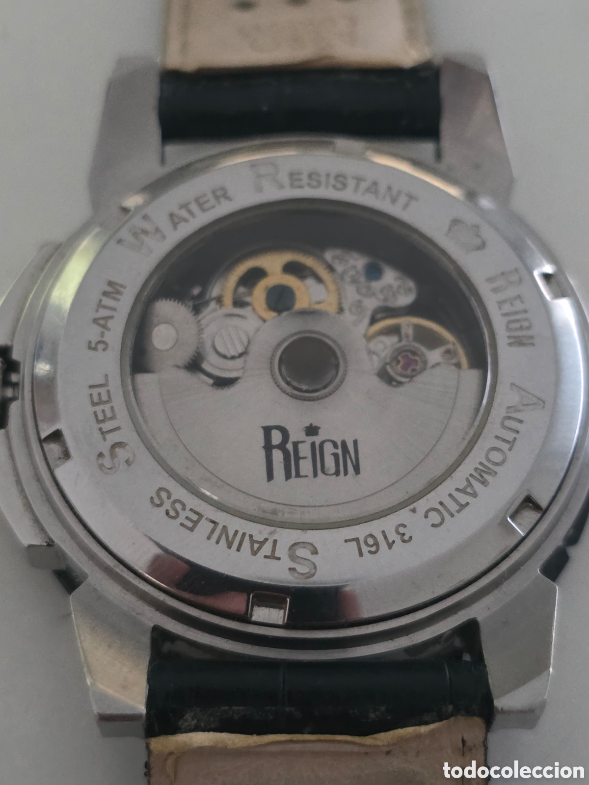 Vintage: reloj reign autom&aacute;tico skeleton 316l 5 atm correa de piel - Foto 5