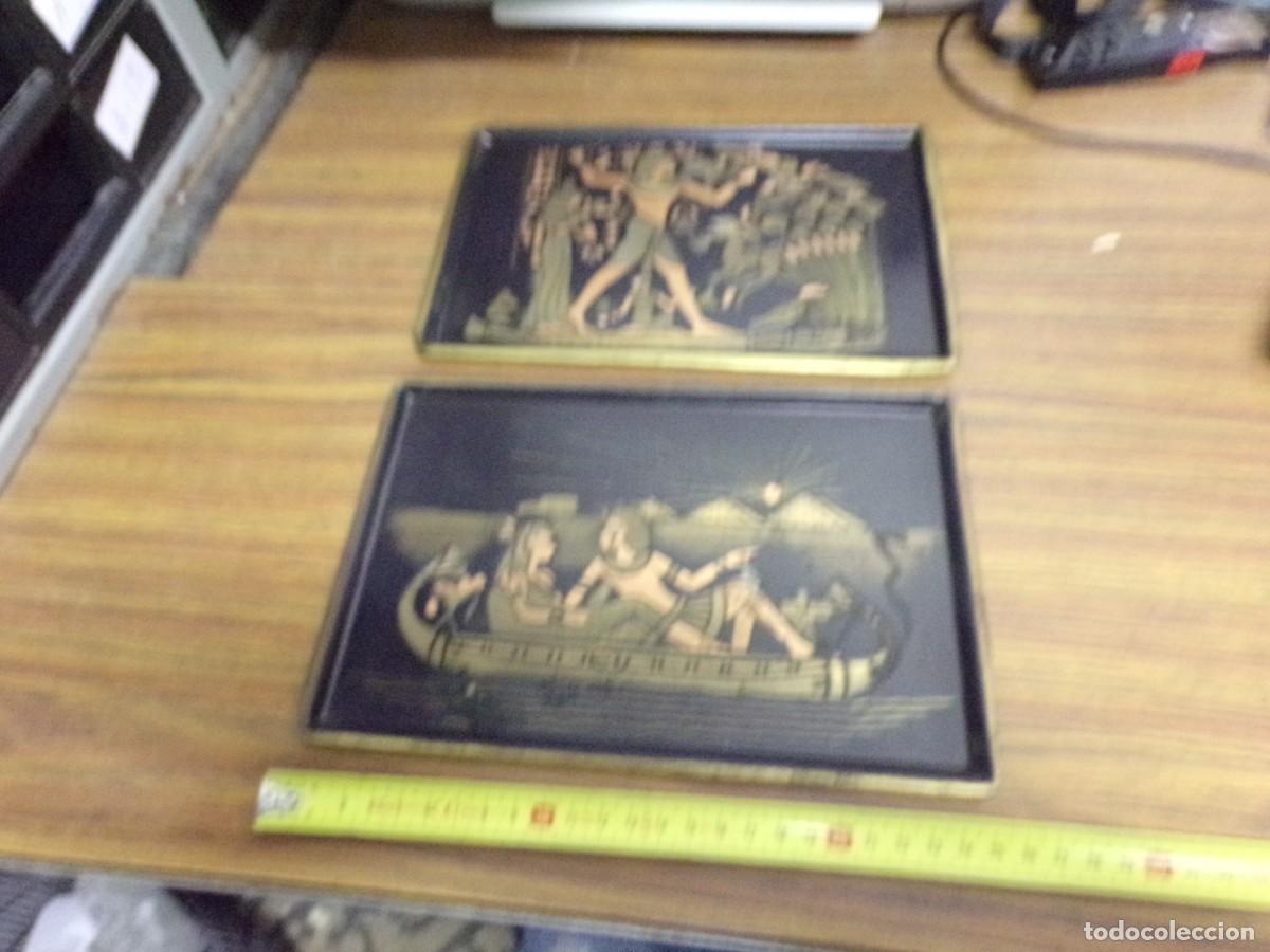 Vintage: decorativas vintage placas cuadro de metal color bronce grabadas con escenas antiguo egipto