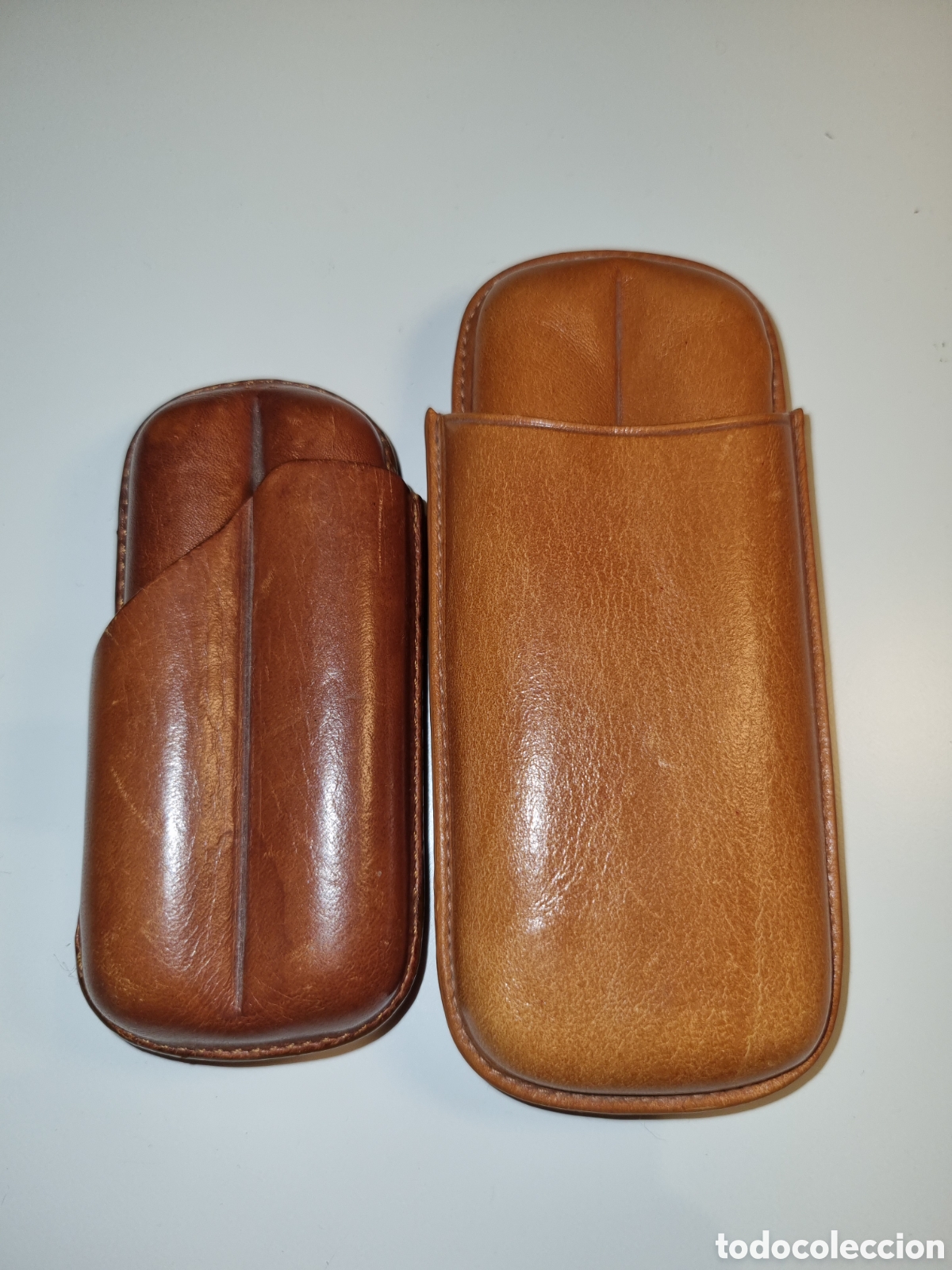 Vintage: Pareja de pureras o fundas de puros en cuero
